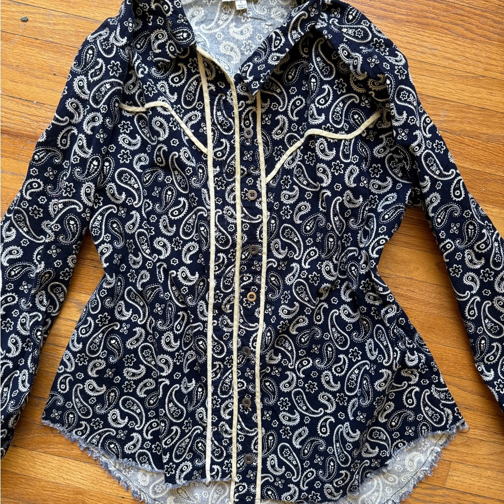 Umgee Navy and Cream Paisley Shirt